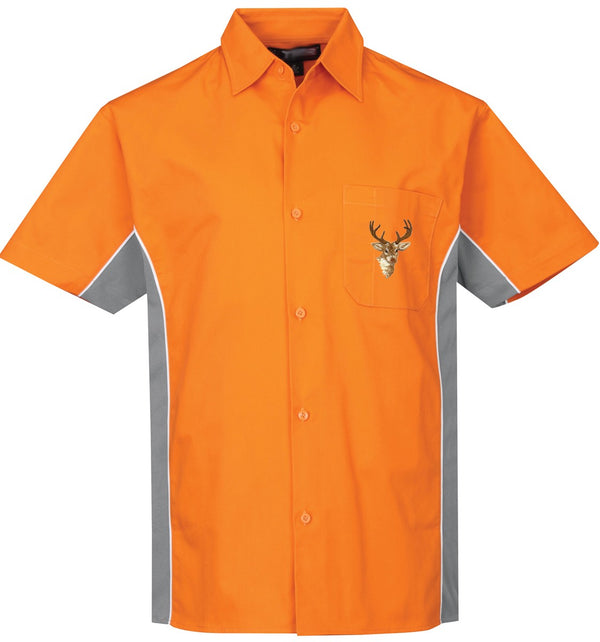 Mens "Buck Deer" High Visibility Hunting Shirt (pocket print) - Orange/Charcoal